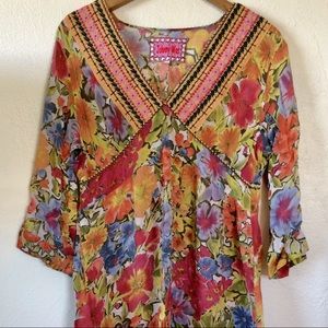 Beautiful Johnny Was V-neck Embroidered Floral Top